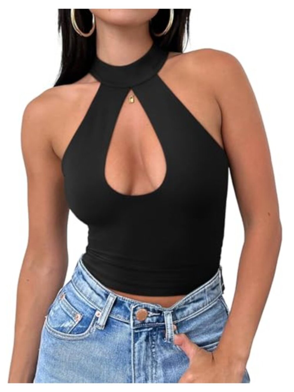 REORIA Women's Sexy Criss Cross Halter Neck Crop Top Y2K Clubwear